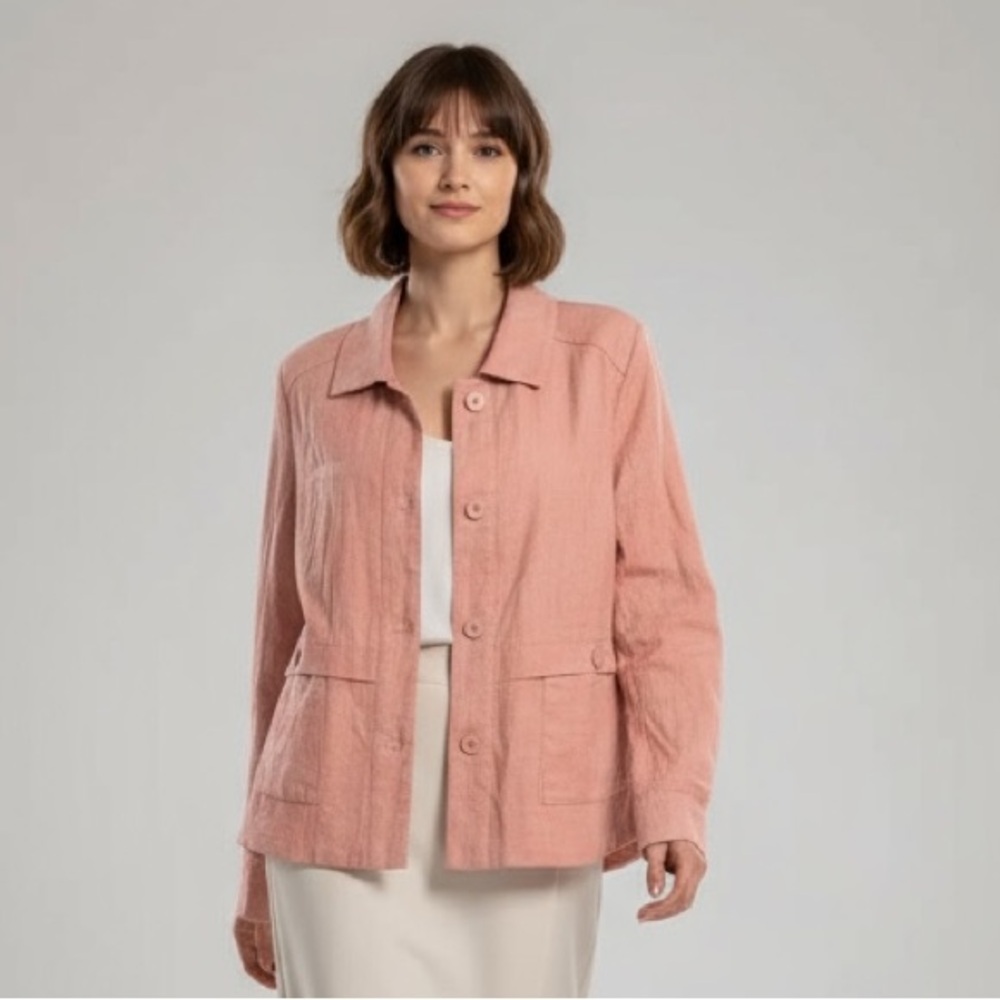 Picadilly Pink Button Front Lightweight Linen Blend Boxy Blazer Size S
